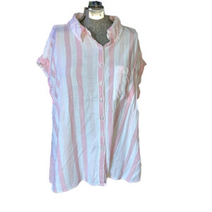 Style & Co. Pink and white striped sleeveless blouse size large